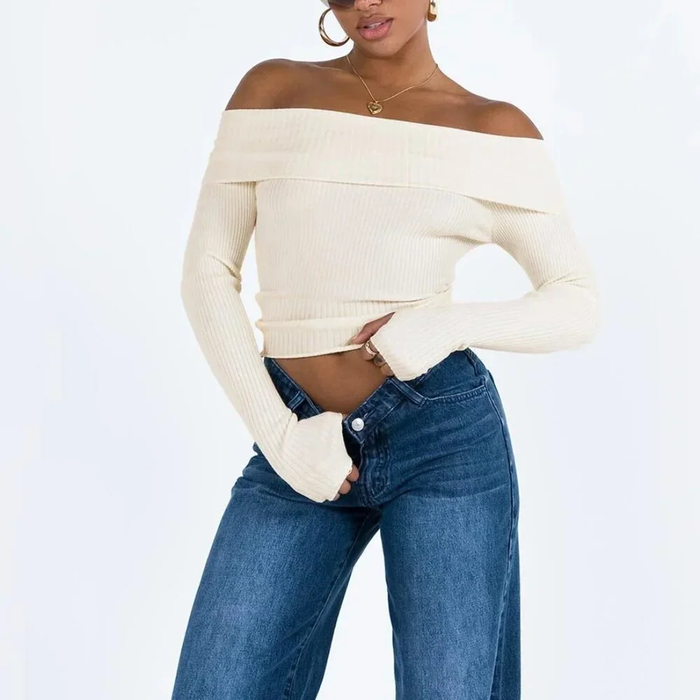 Princess Polly Cream Morley Off Shoulder Sweater, M/L - Picture 2 of 9